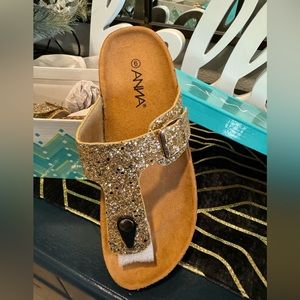 NIB ANNA, fashion foot bed sandals, gold glitter SIZE 6
